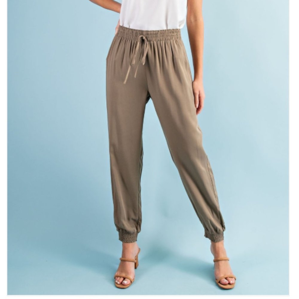 New Olive Green Cotton Linen Joggers